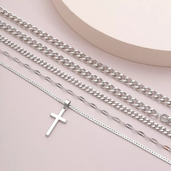 Silver Multilayer Cross Necklace - Picture 8 of 9